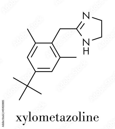 Xylometazoline nasal decongestant molecule. Often used in nose spray and nose drops. Skeletal formula.