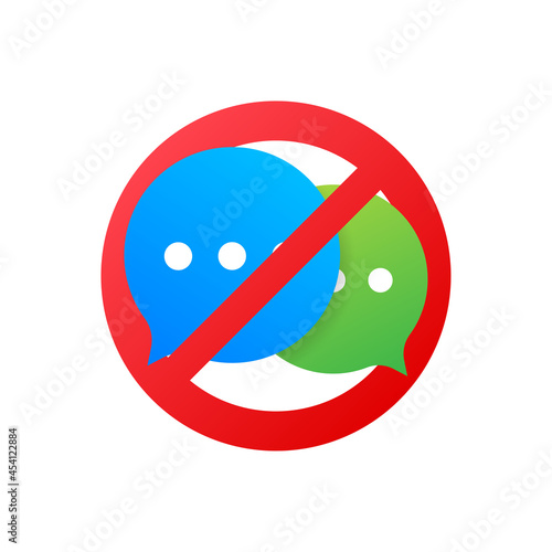 Icon with red no chatting. Vector illustration.