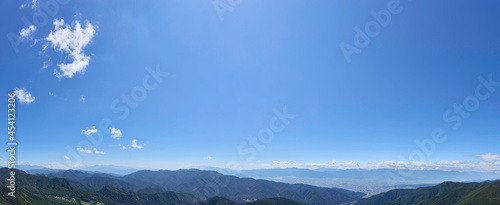 【パノラマ】 8月下旬（夏） 美ヶ原高原の王ヶ鼻から北アルプス方面を望む 長野県松本市