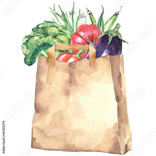 Watercolor paper bag with vegetables