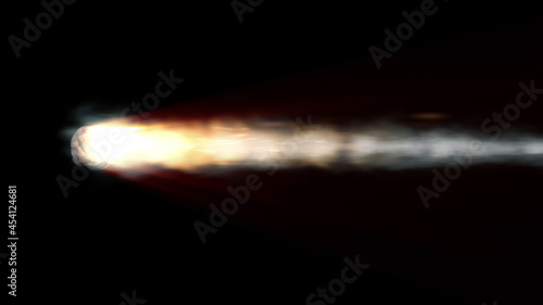 Fast Blazing Asteroid Meteor on black background, Realistic vision Meteor burning on fire in fast speed motion 