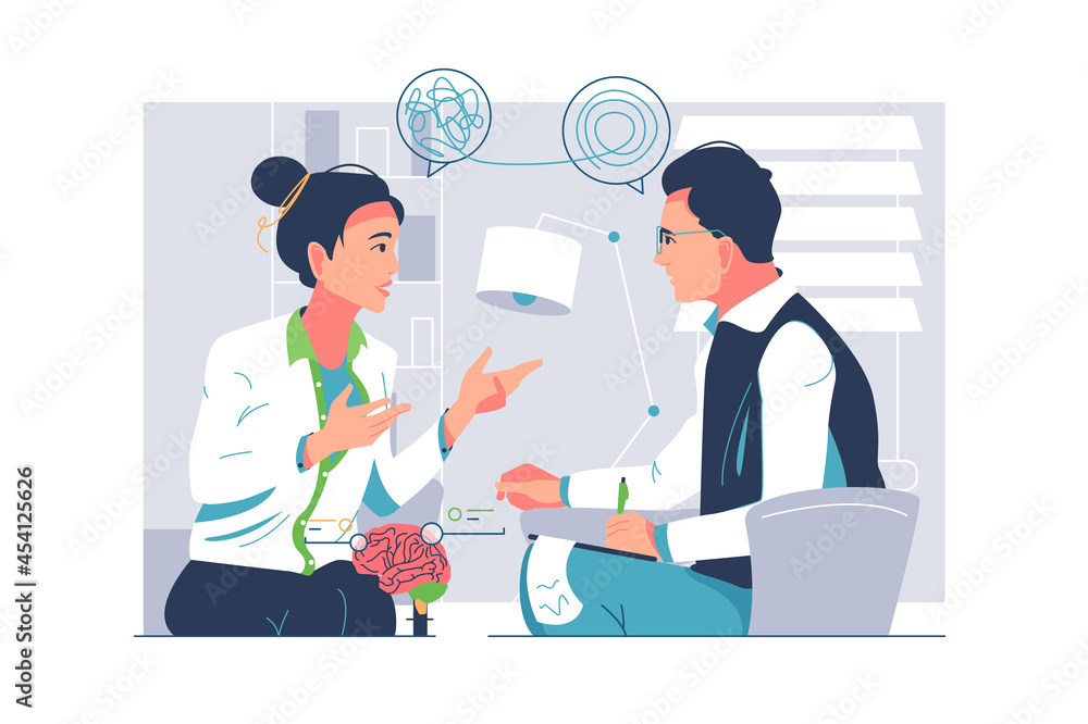 Practicing lady psychologist consulting patient