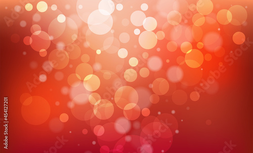 Abstract vector illustration with bokeh lights effect. Smooth defocused lights on red gradient background