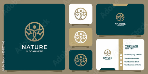 Set of hand drawn feminine and modern tree template logos and business cards