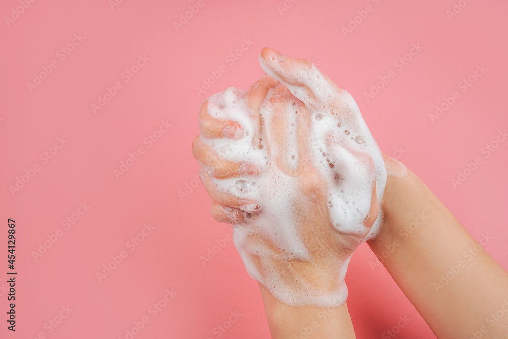 Fototapeta premium Hand disinfection. Prevention against coronavirus. Clean hands. Washes his hands.