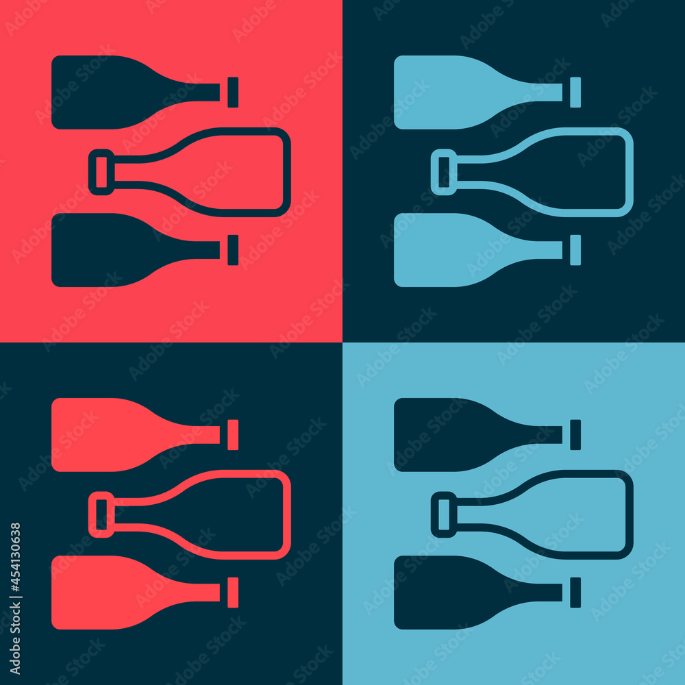 Pop art Bottles of wine icon isolated on color background. Vector