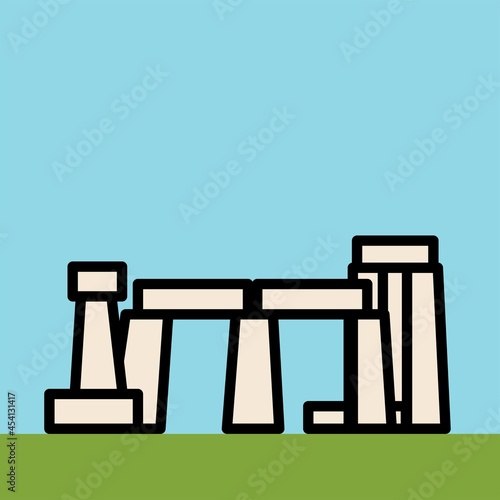 outline simplicity drawing of stonehenge landmark front elevation view.