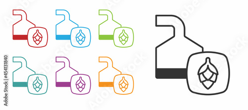 Black Traditional brewing vessels in brewery icon isolated on white background. Beer brewing process. Distillery plant, brewery. Set icons colorful. Vector