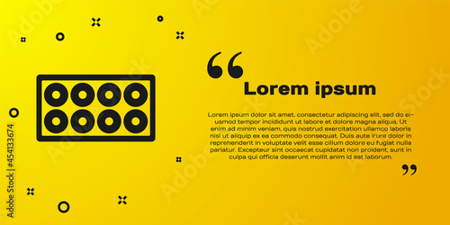 Black Skateboard wheel icon isolated on yellow background. Skate wheel. Vector