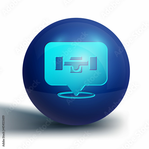 Blue Skateboard wheel icon isolated on white background. Skateboard suspension. Skate wheel. Blue circle button. Vector