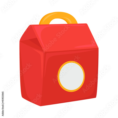 Fast Food Menu Sign Emoji Icon Illustration. Take Away Box Vector Symbol Emoticon Design Clip Art Sign Comic Style.