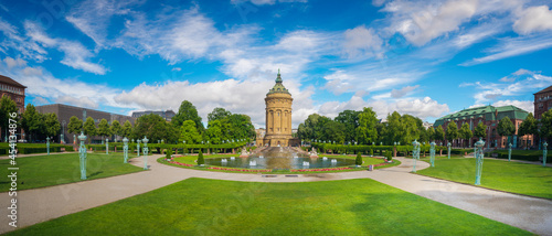Panoramic View of the Mannheim Water Tower at a sunny summer day photo