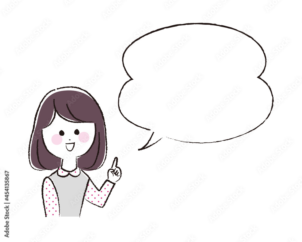指差しながら説明している女性吹き出し付き 指差しながら説明している女性吹き出し付き