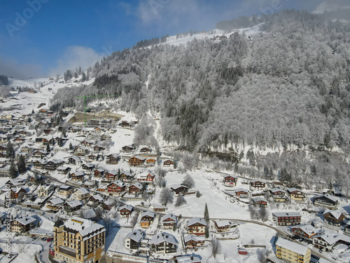 Winter landscape view at the village of Engelberg in the Swiss alps
