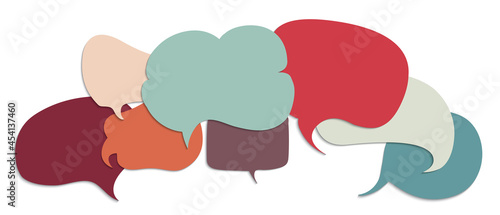 Speech bubble colored. Concept multi-ethnic and multiracial diverse people. People diversity metaphor. Racial equality and conceptual anti-racism. Multicultural society. Diverse culture