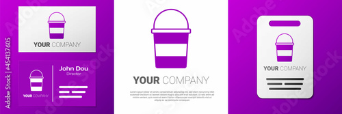 Logotype Fire bucket icon isolated on white background. Metal bucket empty or with water for fire fighting. Logo design template element. Vector