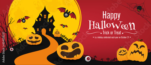 halloween banner vector design. halloween pumpkins and on dark background for greeting card, banner, poster,blog, article, social media, marketing