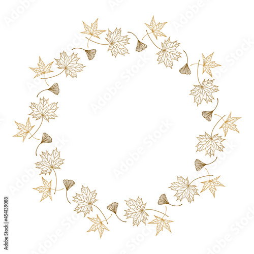 Vector autumn leaves frame on a white background.