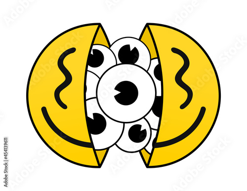 Abstract smile. Acid Graphic style, rave emoticon, isolated