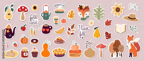 Autumn stickers, magnets collection with cute seasonal elements
