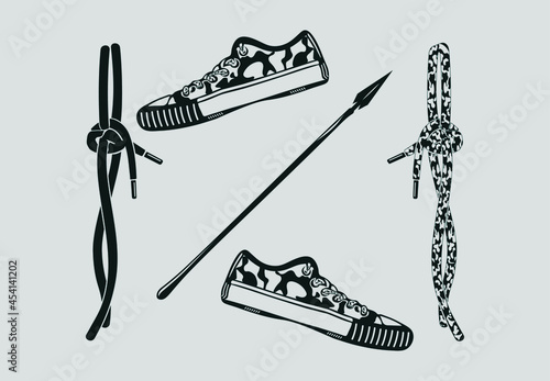 Camouflage shoes with lace and sharp spear vector