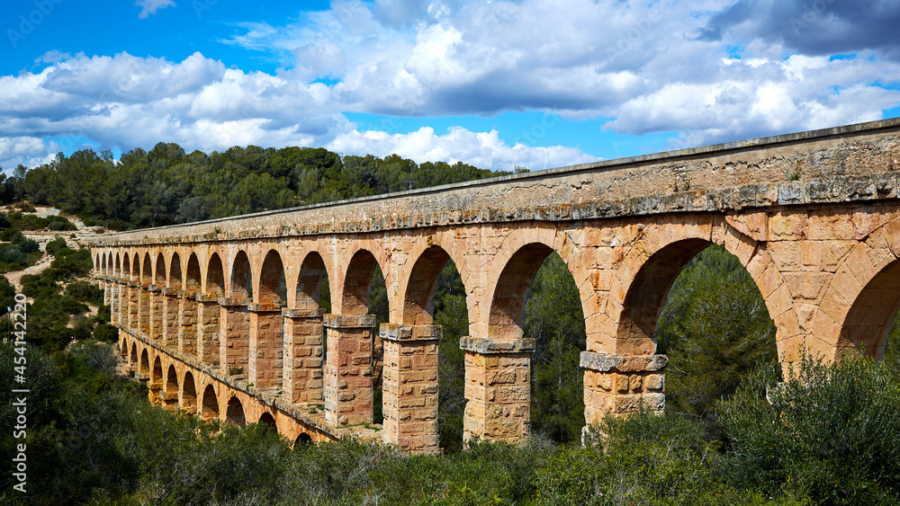 The Ferreres Aqueduct, also Pont del Diable or Devil Bridge, an ancient bridge, part of the Roman aqueduct built to supply water to the ancient city of Tarraco, today Tarragona in Catalonia, Spain.