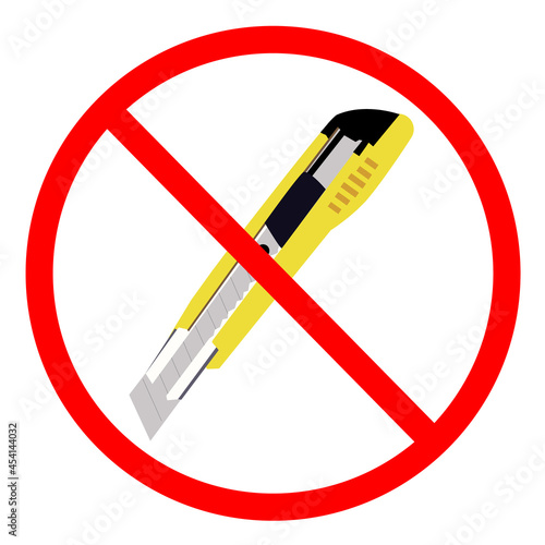 Do not open with knife on white background. Do not use cutter knife sign. cutter or Knife Prohibited symbol. flat style.