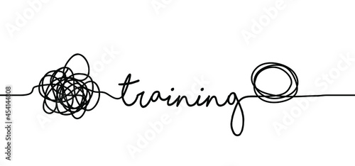 Slogan training. Cartoon, drawn scribble sketch circle object. Chaotic or chaos and order. Comic brain. Scrawls, wirwar draad. Random chaotic lines. Flat vector training, coach, coaching, workout conc photo