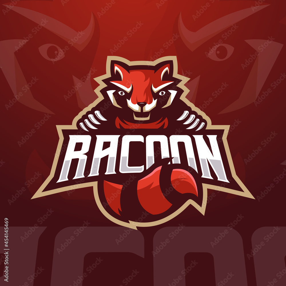 Raccoon esports gaming logo template with modern illustration