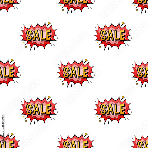 Comic speech bubbles with text Sale pattern. Vintage cartoon illustration. Vector stock illustration.