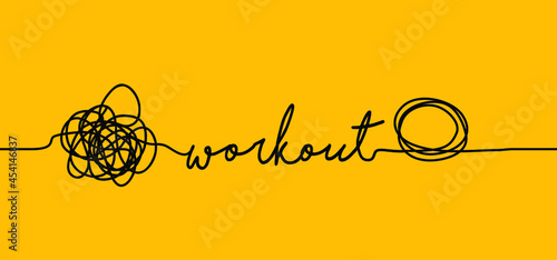 Slogan workout. Cartoon, drawn scribble sketch circle object. Chaotic or chaos and order. Comic brain. Scrawls, wirwar draad. Random chaotic lines. Flat vector training, coach, coaching concept. photo