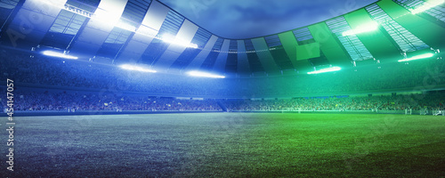Vászonkép Full stadium and neoned colorful flashlights background