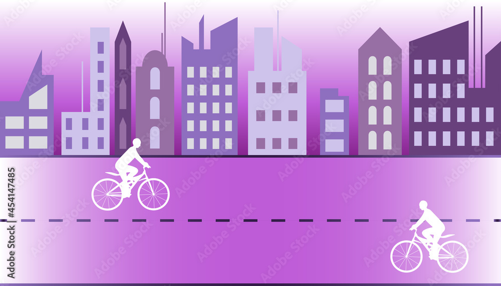 bicycle banner horizontal purple town city house bike man woman cycle ride eco friendly movement monochrome background people actions bicycle banner horizontal purple town city house bike man woman cycle ride eco friendly movement monochrome background people actions