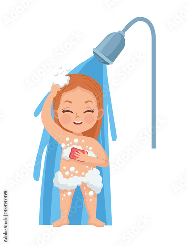 little girl taking a bath