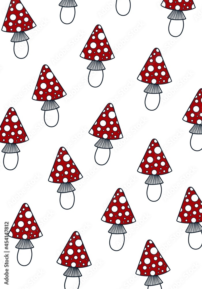 Seamless pattern with cute red fly-agaric amanita mushrooms. Isolated on white background. Seamless pattern with cute red fly-agaric amanita mushrooms. Isolated on white background.