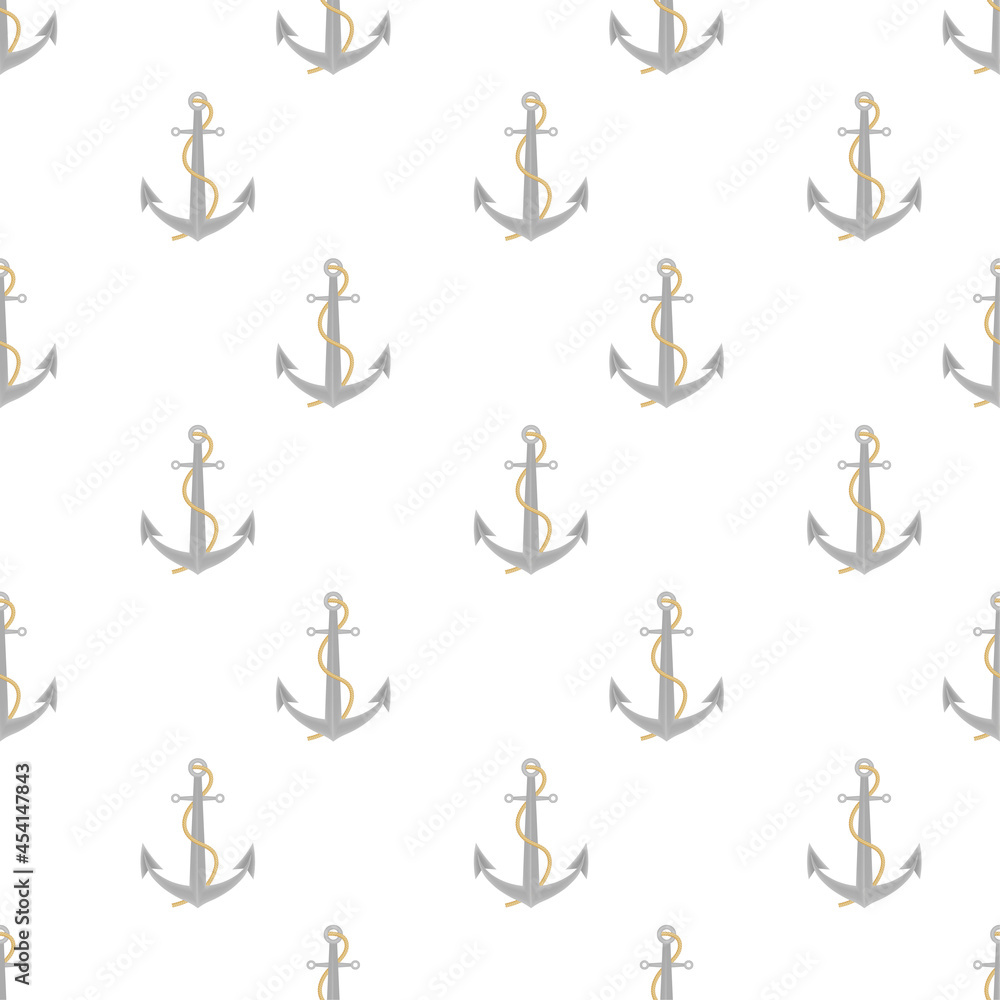 Single realistic shiny steel anchor with rings and shadow pattern on white background. Vector illustration. Single realistic shiny steel anchor with rings and shadow pattern on white background. Vector illustration.