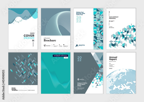 Set of brochure, annual report, business plan cover design templates. Vector illustrations for business presentation, business paper, corporate document, and marketing material.