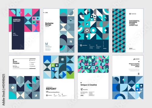 Set of brochure, annual report, business plan cover design templates. Vector illustrations for business presentation, business paper, corporate document, and marketing material.