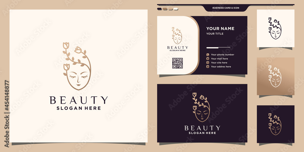 Fototapeta premium Beauty logo and rose flower with unique modern concept and business card design Premium Vector