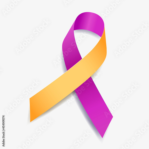 Yellow and Purple ribbon awareness Autoimmune Hepatitis, Bladder Cancer, Sotos Syndrome. Isolated on white background. Vector  illustration.
