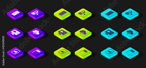 Set Weather forecast, Cone windsock wind vane, Cloud with snow, Meteorology thermometer and icon. Vector