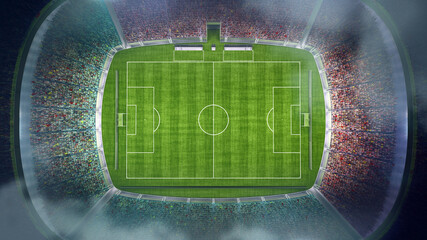 Full stadium and neoned colorful flashlights background. Concept of sport, competition, winning, action and motion. Empty area for championships, your ad, design