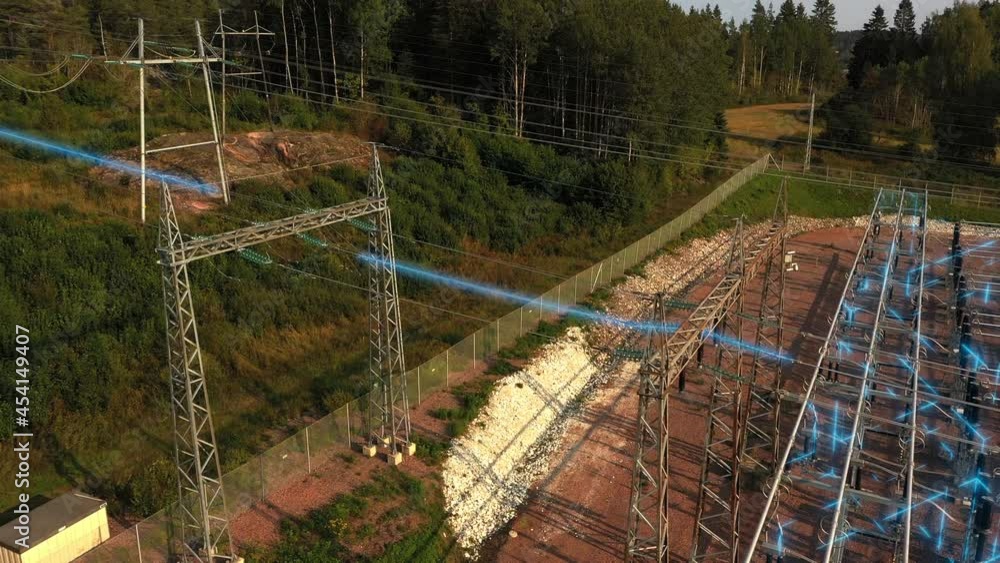 Electricity moving through wires out from a Electric power plant - 3D animation Electricity moving through wires out from a Electric power plant - 3D animation