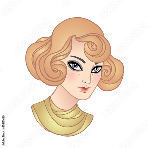 Art Deco vintage illustration of flapper girl. Retro party character in 1920s style. Vector design for glamour event or jazz party.