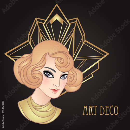 Art Deco vintage illustration of flapper girl. Retro party character in 1920s style. Vector design for glamour event or jazz party.