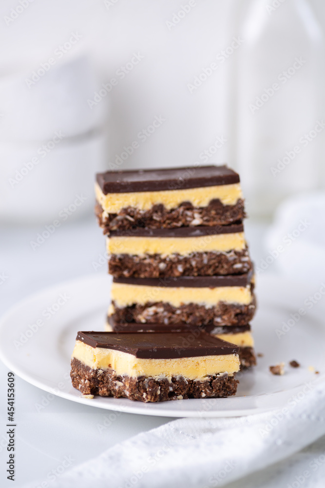 A stack of Nanaimo bars - a traditional Canadian dessert A stack of Nanaimo bars - a traditional Canadian dessert