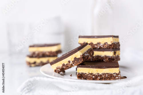 A plate of Nanaimo bars - a traditional Canadian dessert