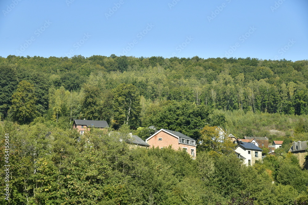 Maisons perchées en hauteur à flanc de colline à Trois-Ponts en Haute Belgique