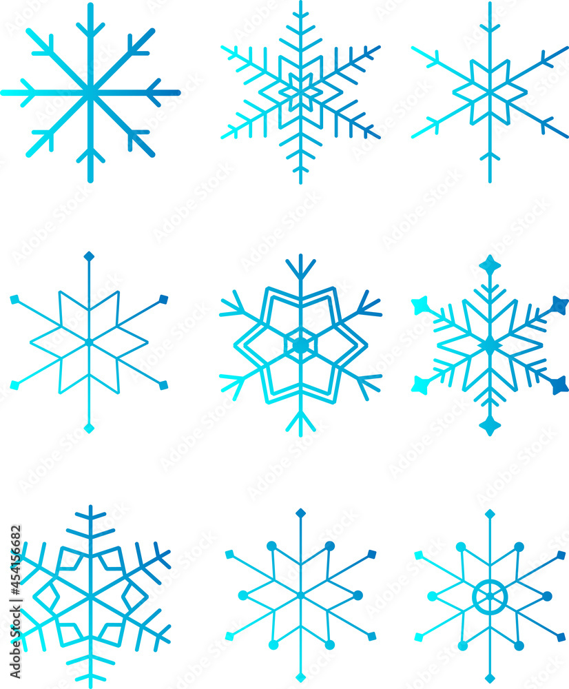 A set of colorful snowflakes