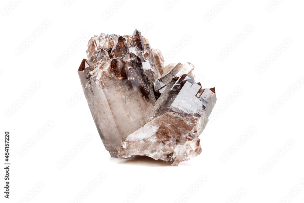 Macro mineral stone Morion crystal in the rock a white background Macro mineral stone Morion crystal in the rock a white background